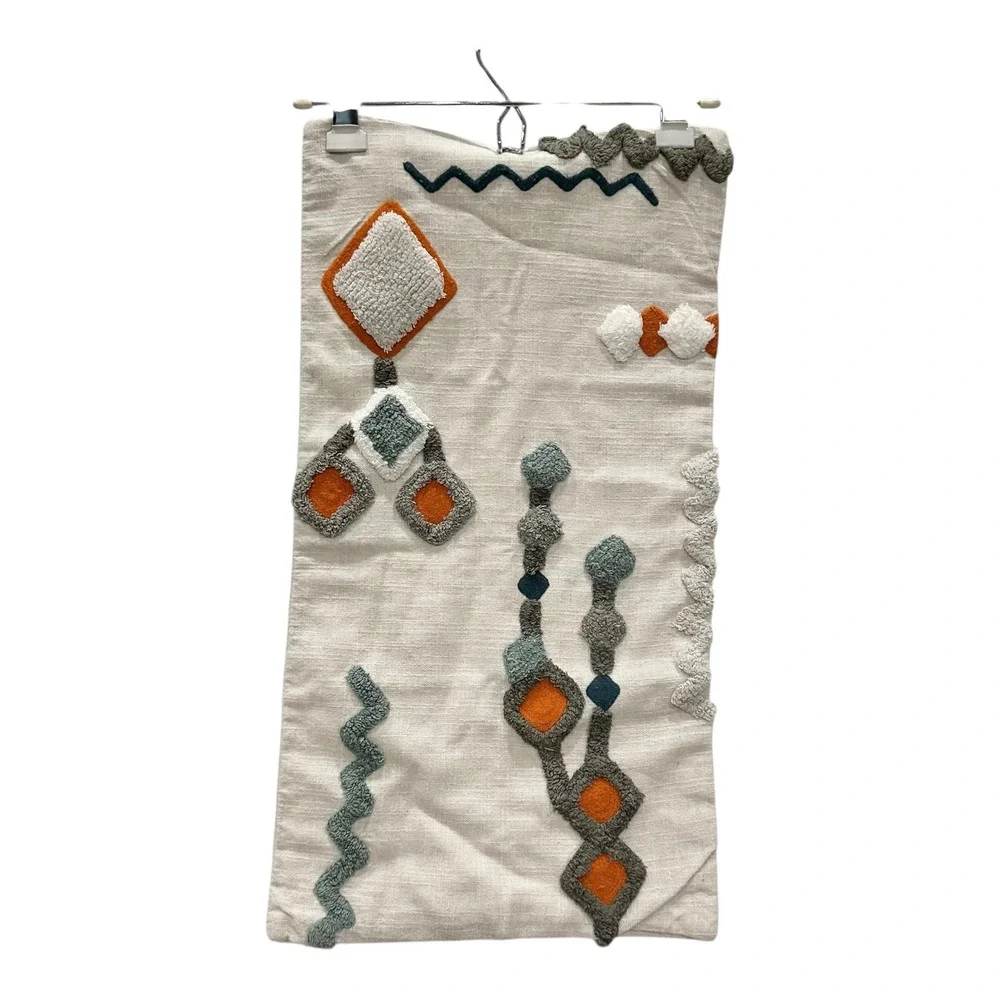 West Elm Lumbar Pillow Cover 14x26 Tufted Geometric Boho Cotton Linen Neutral